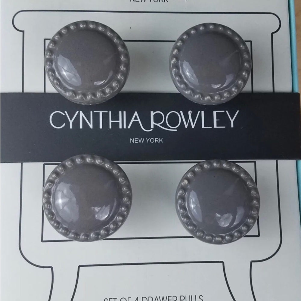 Set of 4 Dark Gray Cynthia Rowley Drawer Pulls/Knobs w/Dot Detail